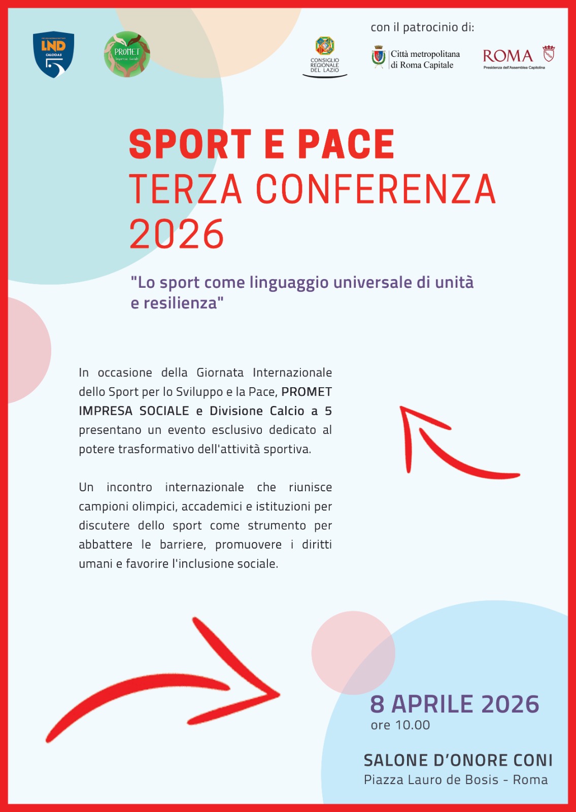 Promet e Divisione Calcio a 5 insieme per Sport e Pace: l’8 aprile la conferenza stampa al Salone del CONI